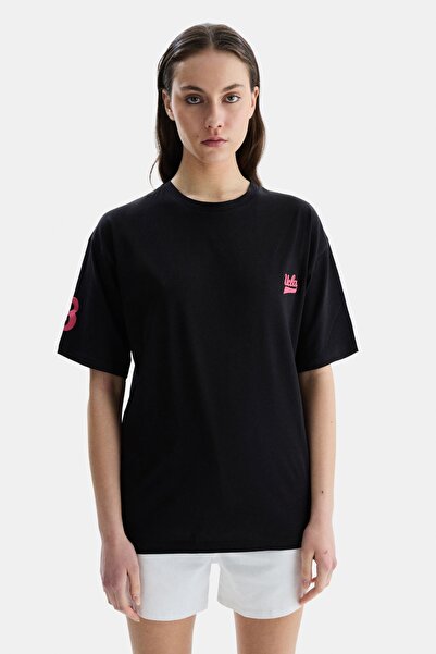 UCLA Paradiso Black Crew Neck Printed Oversized Women's Tshirt