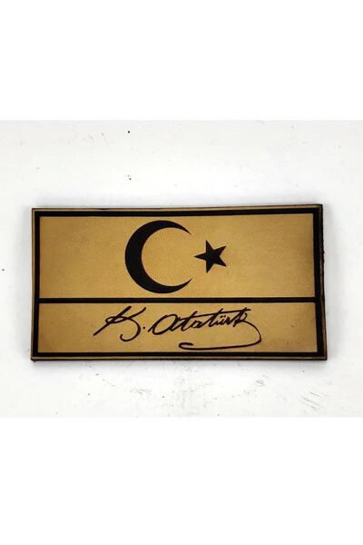 Seyhan Askeri Malzeme Bayrak Kemal Atatürk İmzalı Deri PEÇ - Arma - Askeri Patch