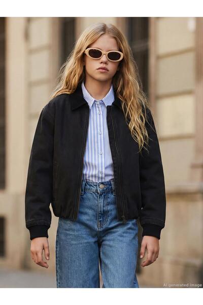 Civil Girls Kalın Çizgili 10-13 Yaş Gömlek - Mavi 11-12 Yaş