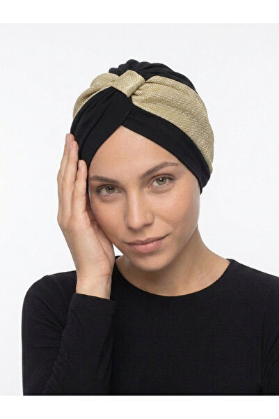 elysianfidan Özel Tasarım Siyah Üzeri Altın Pike Desenli Astarlı Hazır Türban...