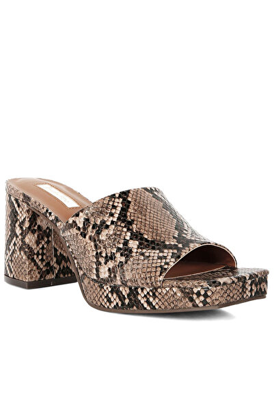 london Rag Women Snake Printed Block Heel Slip On Sandals