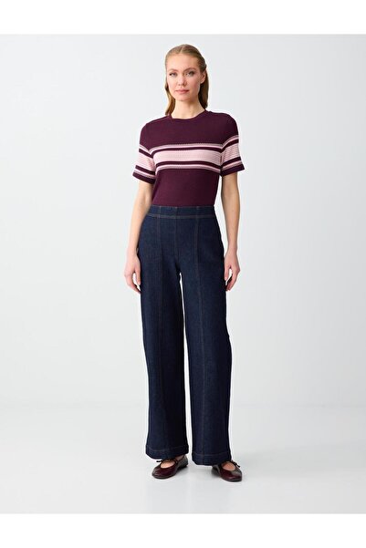 Jimmy Key Koyu İndigo Mavi Yüksek Bel Normal Paça Pamuklu Uzun Denim Pantolon