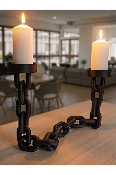 evden Şamdan Mumluk Dekoratif Siyah Zincirli Şamdanlık
