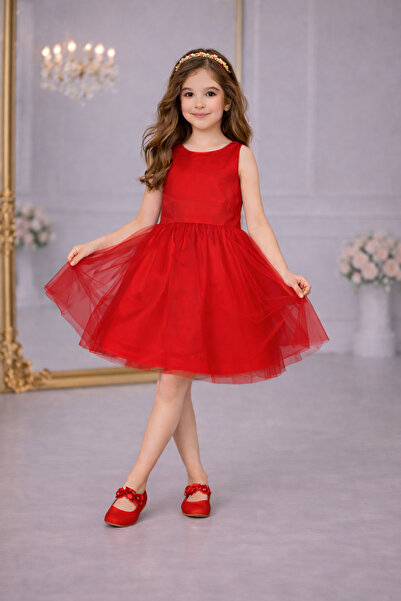 nsmkidslife Rochie de fetiță elegantă din satin roșu, simplă, pentru întoarce...