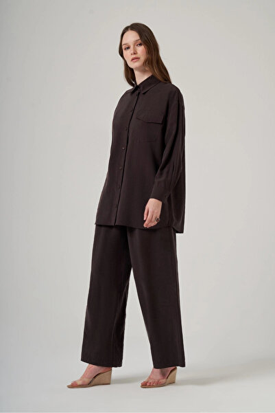 Nuss 1063 Tek Cep Kapak Detaylı Basic Pantolonlu Takım -KAHVE