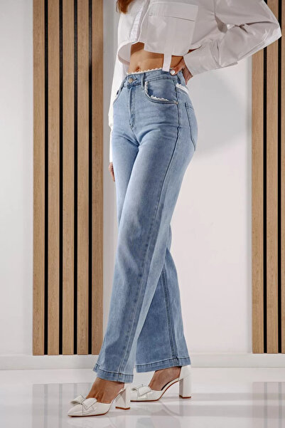 Zaira Blugi Wide Leg Dama Calina Albastri #A1386 - M