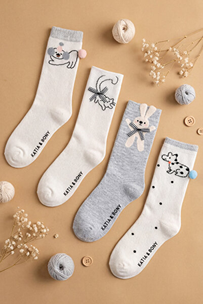 Katia&Bony Κοριτσίστικες κάλτσες 4 τεμαχίων με σχέδια ζώων