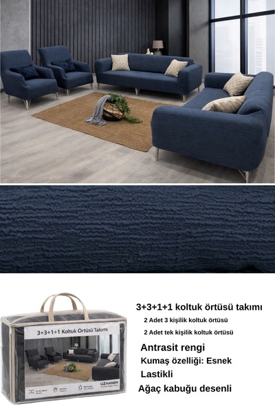 uzhanem Streç Lastikli Esnek Yıkanabilir 3 3 1 1 Jakarlı Koltuk Örtüsü Takımı...