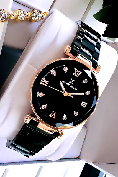 Daniel Klein ساعة يد نسائية أصلية 3 ATM مقاومة للماء لون أسود سلك فولاذي هدية...