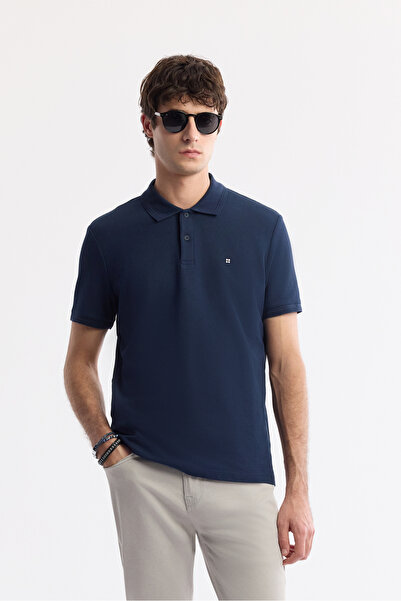 Avva تي شيرت رجالي ذو ياقة بولو غير قابلة للتجعد باللون الأزرق الداكن مصنوع م...