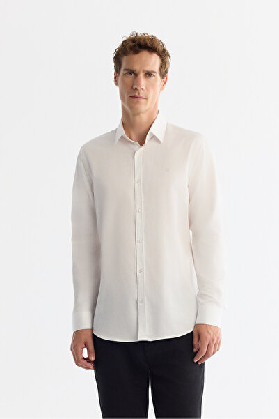 Avva Muška bela košulja sa klasičnim kragnom, 100% pamuk, satenska, lako se p...