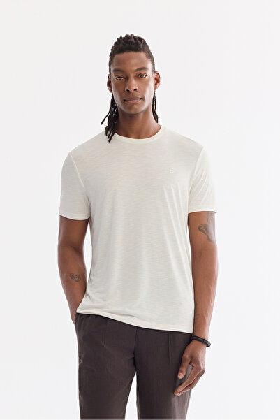 Avva Muška bela okrugla kragna bi-streč mekana na dodir Osnovni regular fit T...