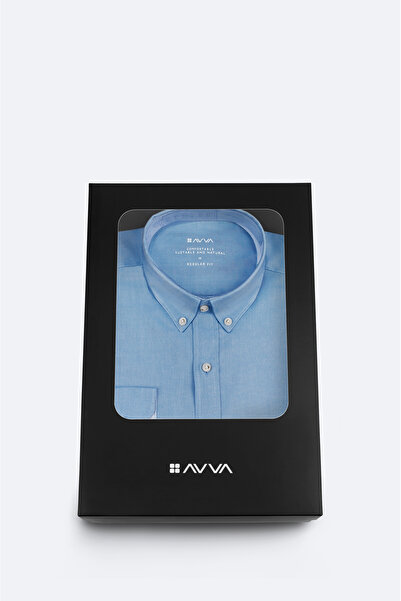Avva Muška košulja sa plavim ovratnikom na dugmad, u poklon kutiji, 100% pamu...