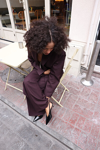 LUTVELIZADE Topuklu 2505 - Sivri Burun Dekolteli Siyah Kadın Topuklu