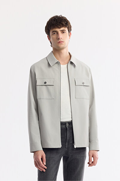 Avva Erkek Gri Klasik Yaka Su İtici Bi-Stretch Teknik Kumaş Mevsimlik Regular...