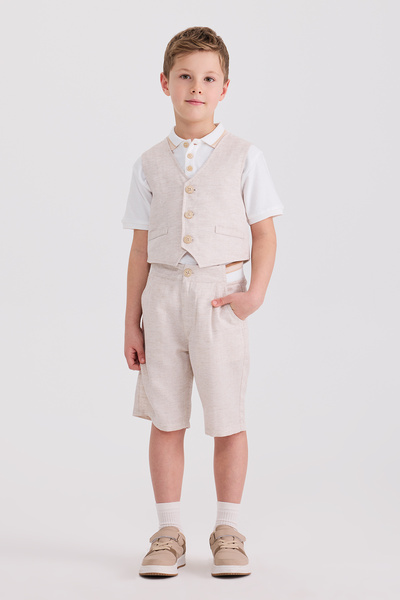 Panço Erkek Çocuk Desenli Bej Yelek