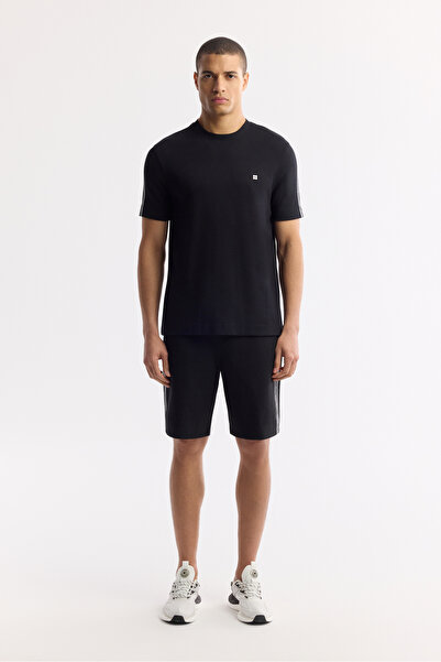 Avva Чоловічі чорні шорти з еластичним поясом і шнурками, двосторонній стрейч...