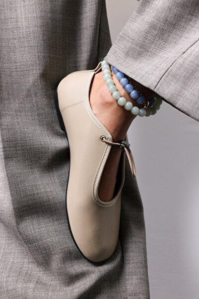 LUTVELIZADE balerini 2607 - Detaliu șireturi din cauciuc Bej Femei balerini