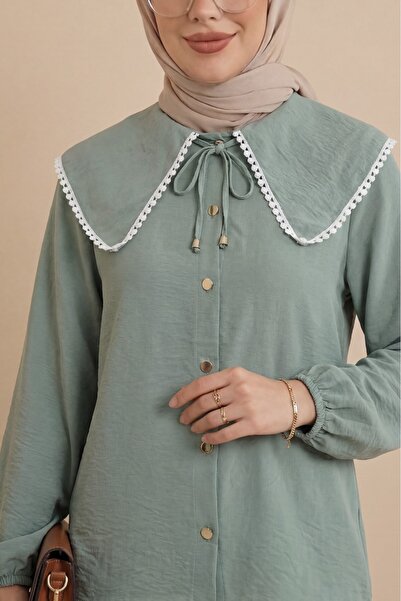 HİJABAYA Bebe Yaka Dantelli Kolu Lastikli Gömlek