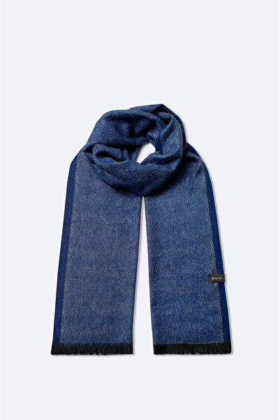 Avva شال رجالي منقوش بشرابة مصنوع من مزيج الفسكوز باللون الأزرق الداكن A42Y9400