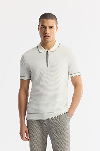 Avva Muška ecru polo majica Teksturirano od rajona, standardni kroj T-shirt A...