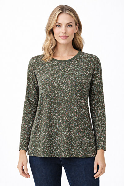 Mutlu City Γυναικεία μπλούζα με τραγανό φλοράλ σχέδιο, στρογγυλή λαιμόκοψη, μ...