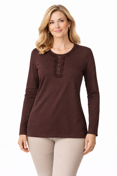 Mutlu City Νέα σεζόν Γυναικεία μακρυμάνικη μπλούζα με πέτο για ηλικίες μέσης ...