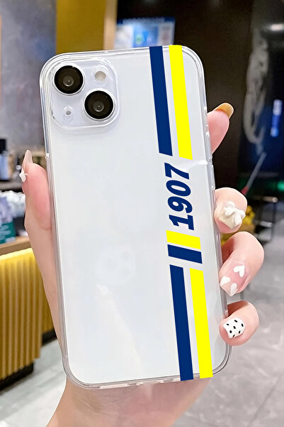 3GEN CASE İphone 15 Uyumlu Sarı Lacivert Renk Desenli Şeffaf Silikon Kılıf