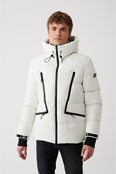 Avva Jachetă pufă pentru bărbați, albă, hidrofugă, rezistentă la vânt, cu glu...