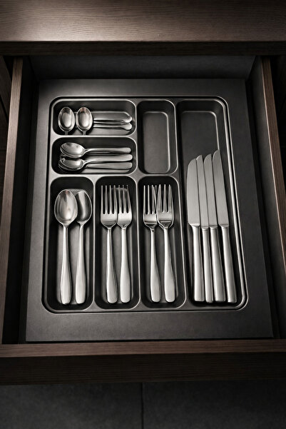 MEKA حامل أدوات المائدة داخل الدرج، سطح رملي داكن اللون، قابل للقطع، مقاس 46×49