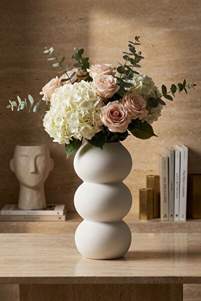 Decorative Vase Handmade White Color Bubble Vase 14 Cm Model 34