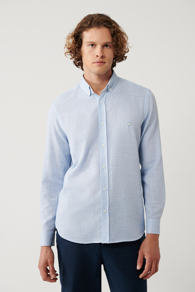 Avva Muška svetloplava košulja sa dugmadima i običnim krojem A41Y2130