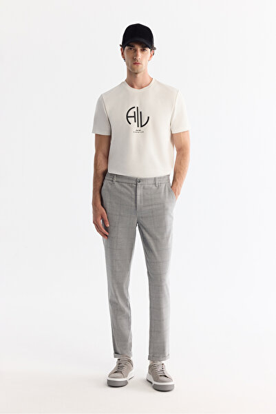 Avva Muške sive Karirano pantalone sa dvostrukim nogavicama i elastičnim stra...