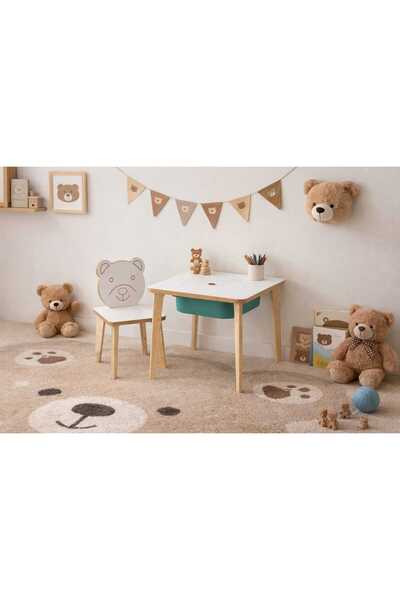 Asrimo mobilya Depolama Hazneli Çocuk Aktivite Masa Sandalye Takımı - Ayıcık ...
