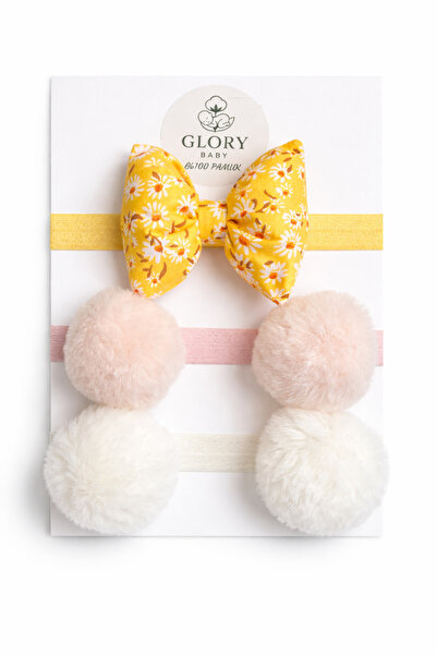 GLORY BABY باندانا للفتيات الصغيرات مع فيونكة وكرات زينة - طقم من 3 قطع