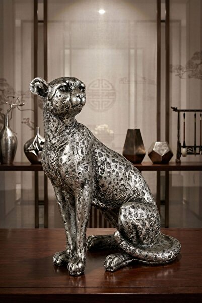 Rugad Biblo Dekoratif Heykel Leopar Biblosu Gümüş Eskitme Renk Model 33