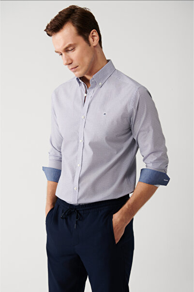 Avva Muška plava košulja sa dugmadima, ovratnikom, šarolima i detaljnim pruga...