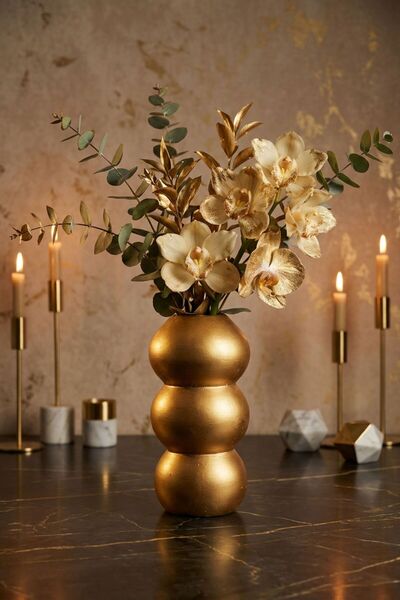 YAYBOX Dekoratif Vazo El Yapımı Altın Renk Bubble Model