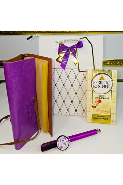 velve Elegant gift set "Best Boss" with vintage diary, touchscreen pen, choco...