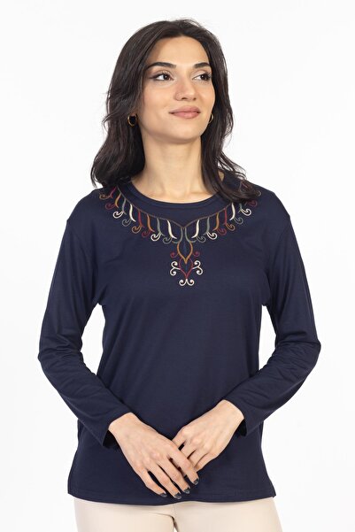 Mutlu City Noul model 2024 Bluză din bumbac pieptănat Lycra cu gât rotund bro...