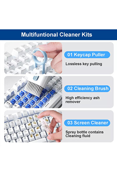 OEM Kit Profesional 7 in 1 pentru Curatare Laptop, Tastatura, Telefon si Casti – Compact & Portabil