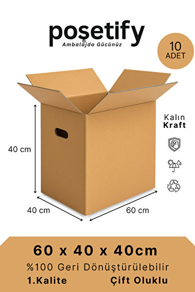 POŞETİFY El Geçmeli Çift Oluklu Koli 60x40x40 | 10’lu Set | Taşınma ve İhraca...