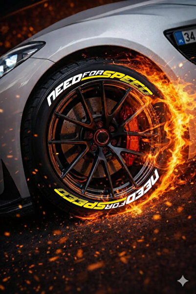 Gogo Needforspeed Motosiklet Ve Otomobil Lastik Yazısı Beyaz Sarı Sticker 4 a...