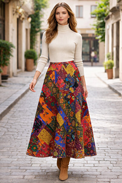 Tosbikotantik Tosbilotantik Kişiye Özel Tasarım Elişi Patchwork Maksi Pazen Etek