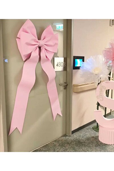 Rose bloome زينة غرفة الولادة على شكل فيونكة كبيرة، شريط إيفا وردي 150 سم