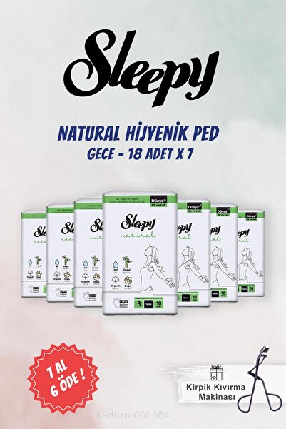 Sleepy 7 AL 6 ÖDE Hijyenik Ped Gece 18 Adet Natural ve Kirpik Kıvırıcı