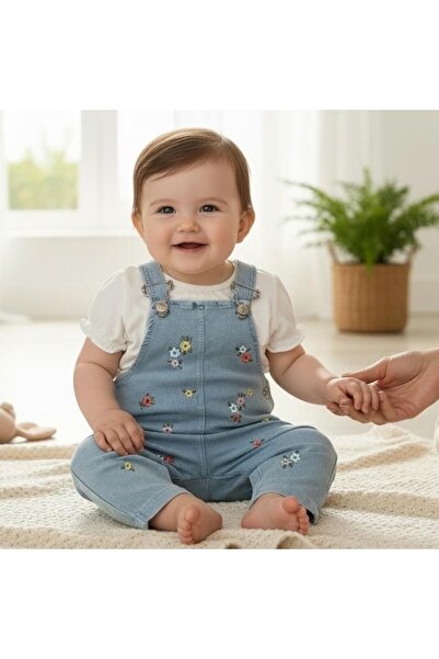 ALTINTAŞ BABY Renkli Çiçek Nakışlı Kot Görünümlü Örme Kumaş Yazlık T-shirt 2l...