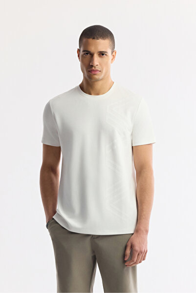 Avva Pánské tričko Ecru s potiskem Kulatý výstřih Interlock Regular Fit A41Y1175