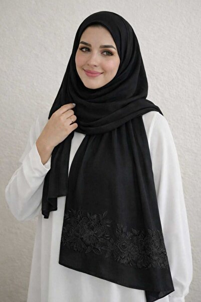 Veil Designer A two-layered shawl with rose embroidery on both ends, measurin...
