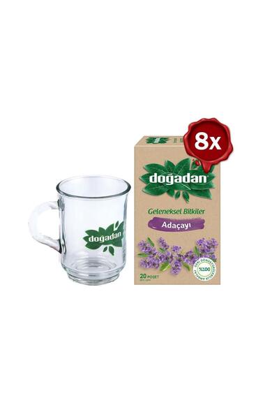Doğadan Adaçayı Bitki Çayı 20' li x 8 ve Cam Bardak Hediyeli